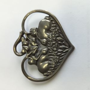 Vintage SEAGULL PEWTER Rabbit Heart Easter Pin Brooch